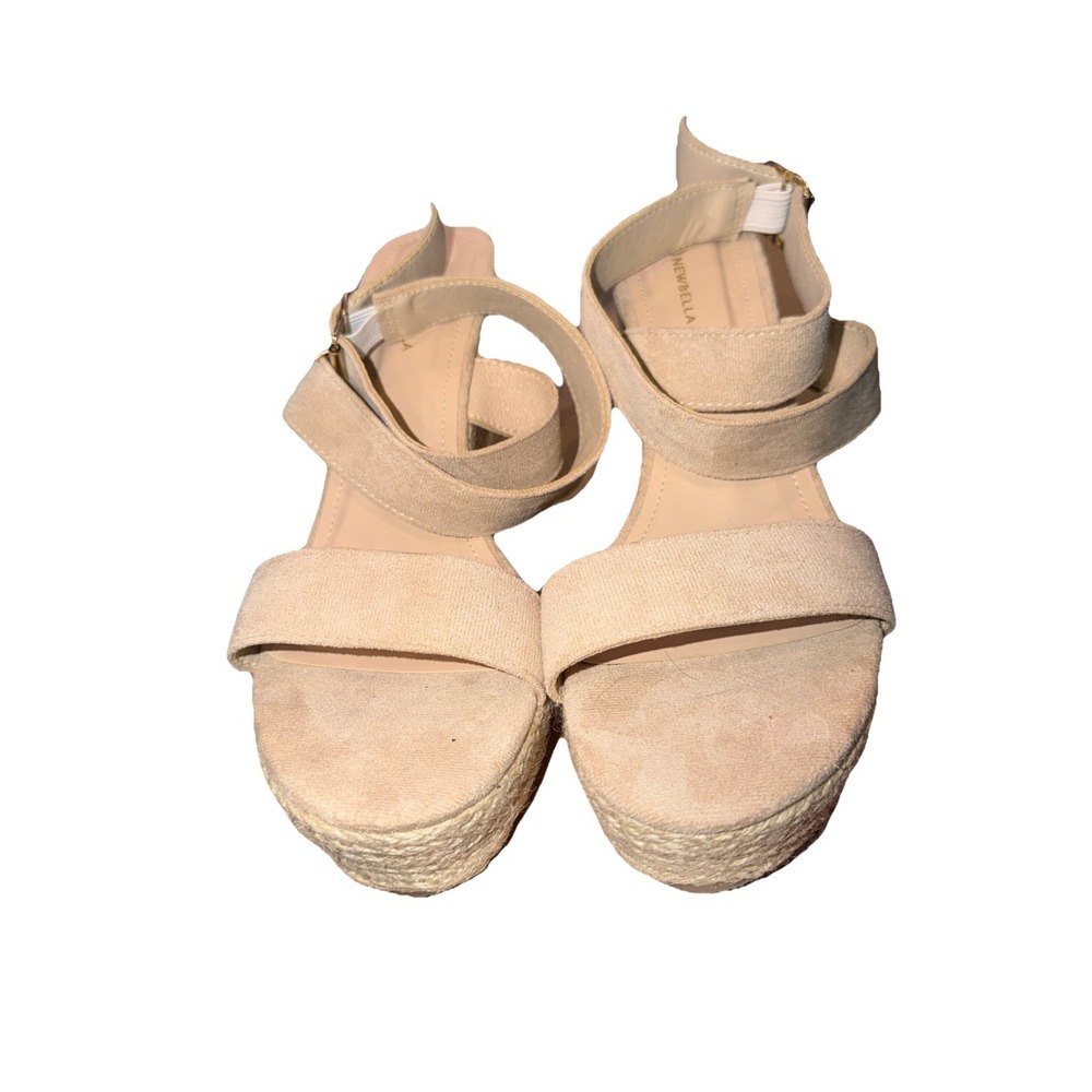 Newbella Leather Women's Sandals‎ 11 Espadrille Wedge Pump Beige Suede Open Toe
